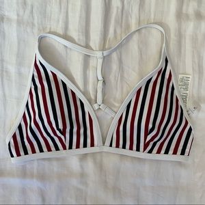 Abercrombie & Fitch Red White Blue T-Back Bikini Top Adjustable Straps Sz Medium